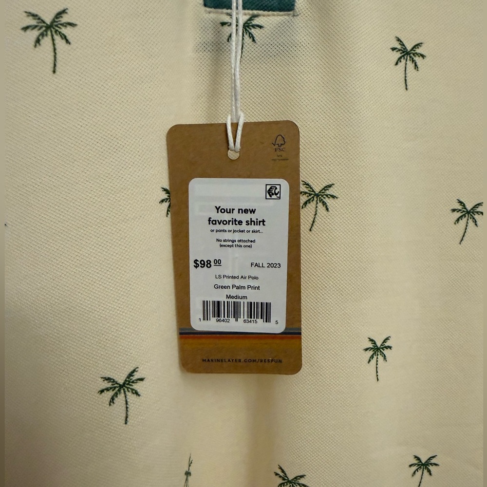 Marine Layer NWT Palm Tree Print Long-Sleeve Air Polo - Picture 6 of 8